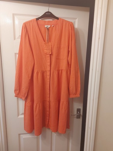 FAT FACE CORAL PINK MIA LINEN BLEND DRESS UK SIZE 14 LONG NEW/BNWT