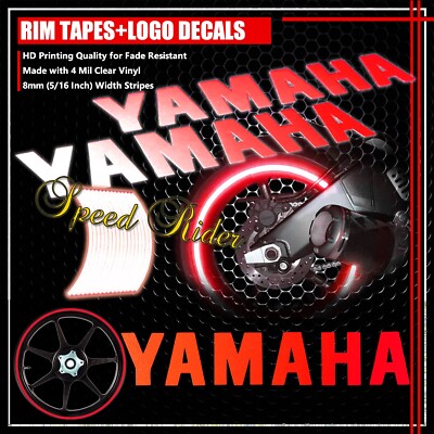RED REFLECTIVE RIM TAPE CAR BIKE WHEEL STRIP+YAMAHA LOGO&LETTER DECAL 16''17''18''