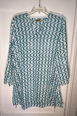 Roberta Roller Rabbit Womens Blue Geo Print Tunic Blouse 3/4 Sleeve Size L. d67