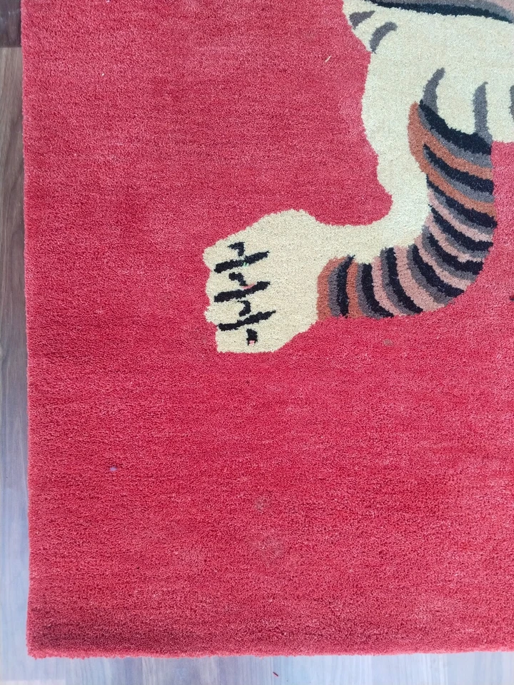 Climbing Leopard -Red Hand-Tufted Wool Handmade Area Rug Carpet for - Image 4 of 4