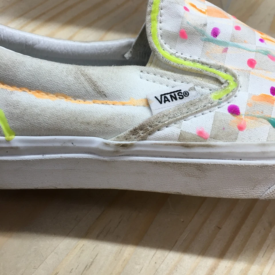 Vans Shoes Mens 6 Womens 7.5 Classic Slip On Checkerboard Sneakers White Gray - Image 4 of 4