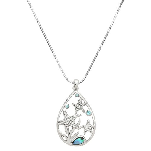 Starfish Necklace Metal Teardrop Crystal Sea Life Ocean Jewelry SILVER AQUA