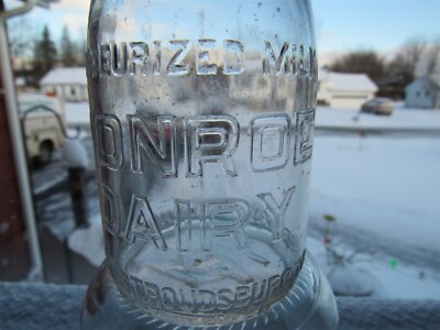 TREHP Milk Bottle Monroe Dairy East Stroudsburg PA MONROE CO 44 Pasteurized Milk