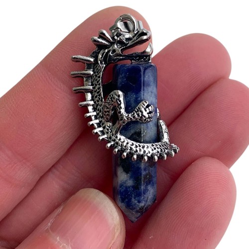 Silver Dragon Wrapped Around Crystal Point Necklace Fantasy Pendant Jewelry Gift - Picture 4 of 74