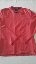 POLO RAPLH LAUREN BOYS MEDIUM 8/10 RED LONG SLEEVE SHIRT BLUE PONY LOGO