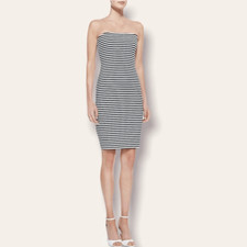 Nicole Miller Artelier Strapless Black/White Striped Sheath Dress Size Small