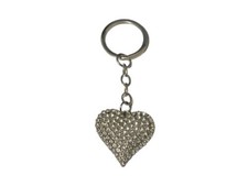 Clear  Silvertone Crystal Stone Heart Shaped Pendant Keychain