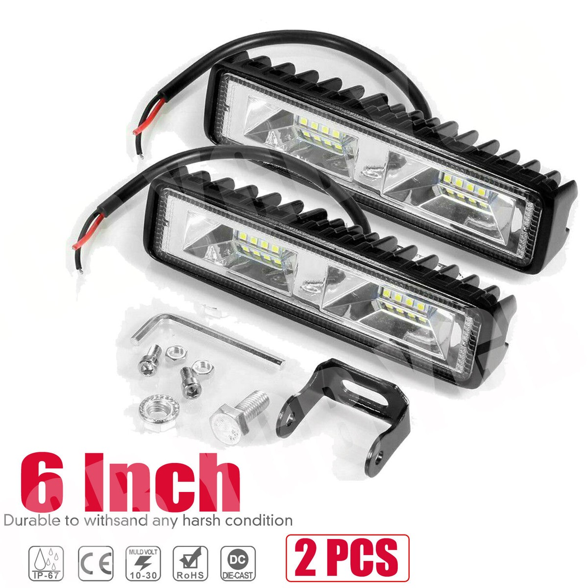 Aaiwa 6-Inch Flush Mount LED Work Lights – 2-Pack, 48W Flood Beam, 6000K For Offroad Trucks, SUV, ATV