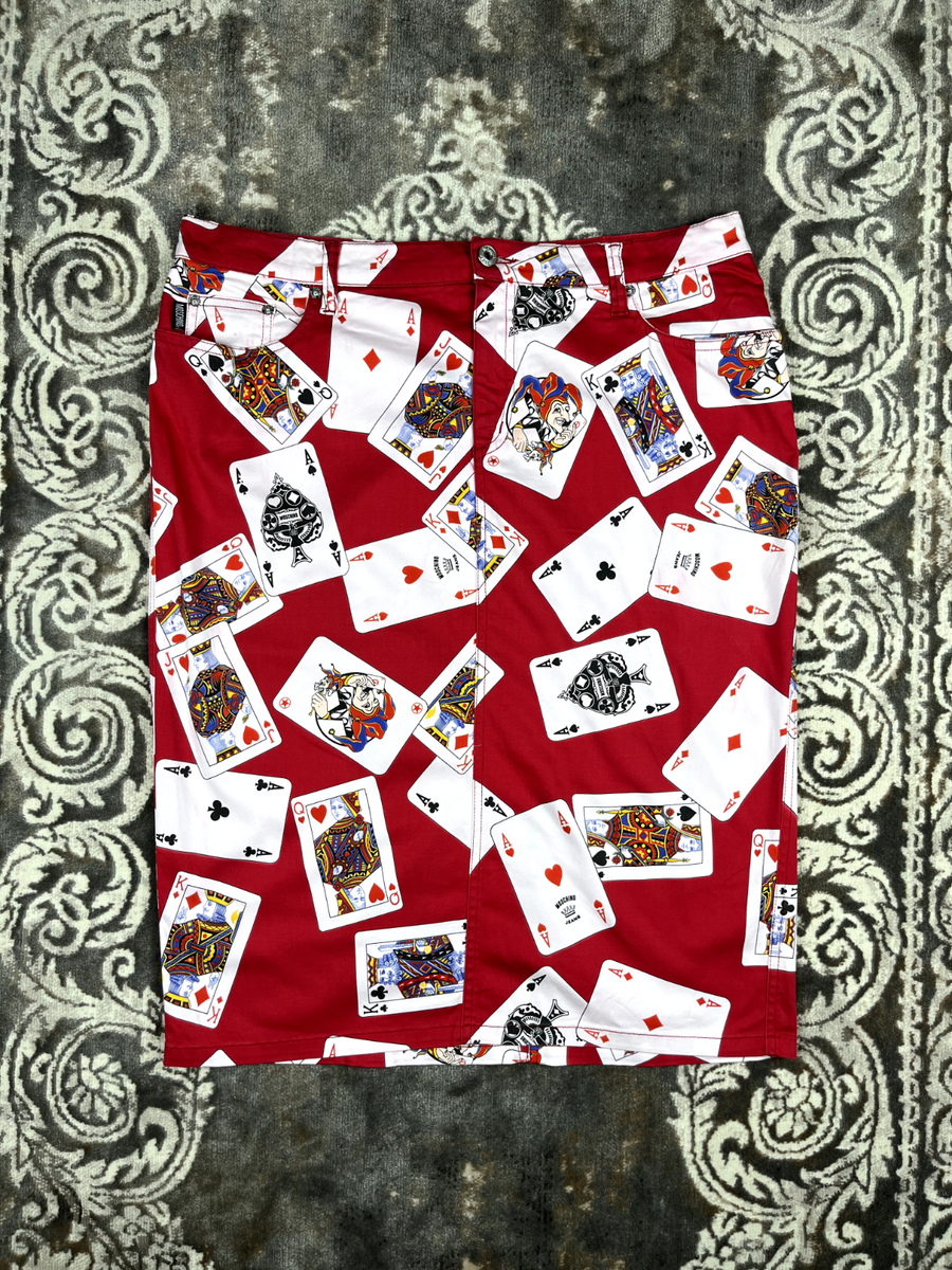 スカート Moschino Printed Pencil Vintage 90s Moschino Jeans Donna Playing Cards Pencil Skirt