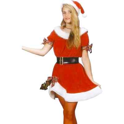 Mrs Santa Claus Red Dress Plaid Ribbon White Fleece Christmas Halloween