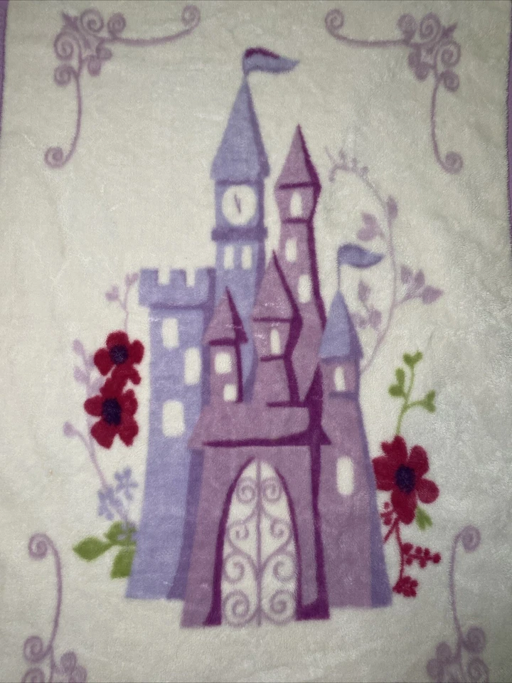 Kids Line LLC Baby Throw Blanket Castle Flower Cream Pink Purple Trim Soft Lovey - Image 2 of 4