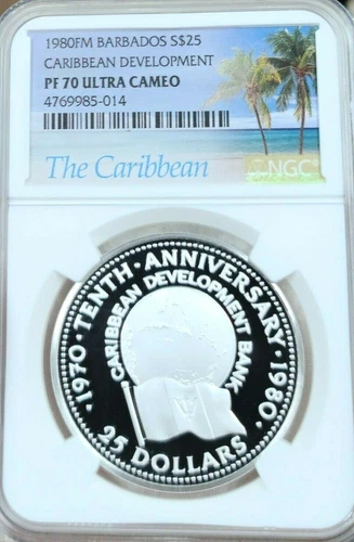 1980 BARBADOS SILVER 25 DOLLARS CARIBBEAN DEVELOPMENT NGC PF 70 ULTRA CAMEO 