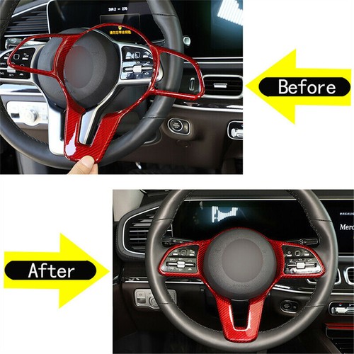 Red Carbon Fiber Steering Wheel Cover For Benz A B C E Class GLC GLE GLS CLA 20+ - Picture 11 of 12