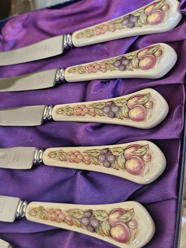 RARE AYNSLEY ORCHARD FRUIT SET 6 BONE CHINA KNIVES in orig box Vintage - Picture 3 of 8