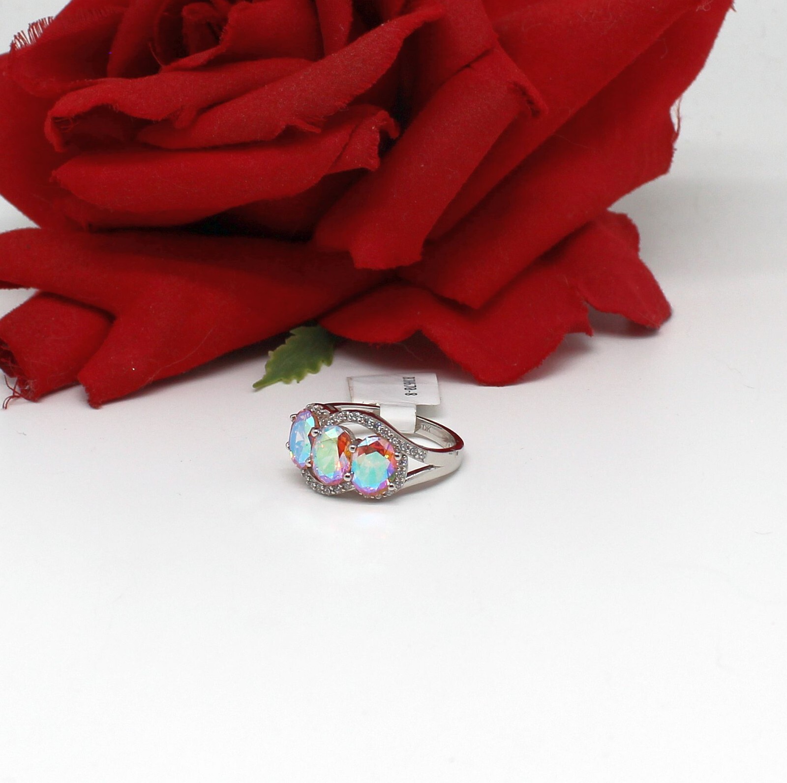 Sterling Silver JTV CZ Aurora Borealis Ring Size 8 5.5g Cat Rescue NWT