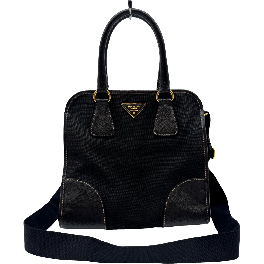 Authentic PRADA Tessuto 2WAY Shoulder Bag Hand Bag Black Canvas