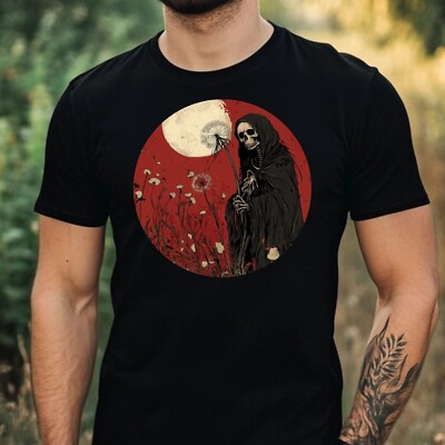 Mens Grim Reaper Dandelion Print Cotton T-Shirt Size XS to 5XL