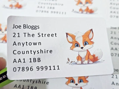 84 x Cute Baby Animals - Fox Kit Personalised Name & Address Labels Stickers - Image 1 of 3