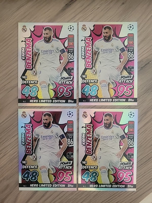 4x 2021-22 Topps Match Attax UCL Extra Power Attack Karim Benzema Real Madrid