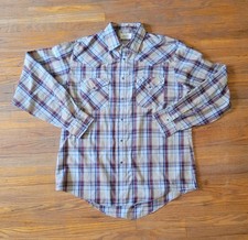 80s Levis Plaid Metal Snap Shirt Mens L Casual Button Up Western Cowboy Vintage