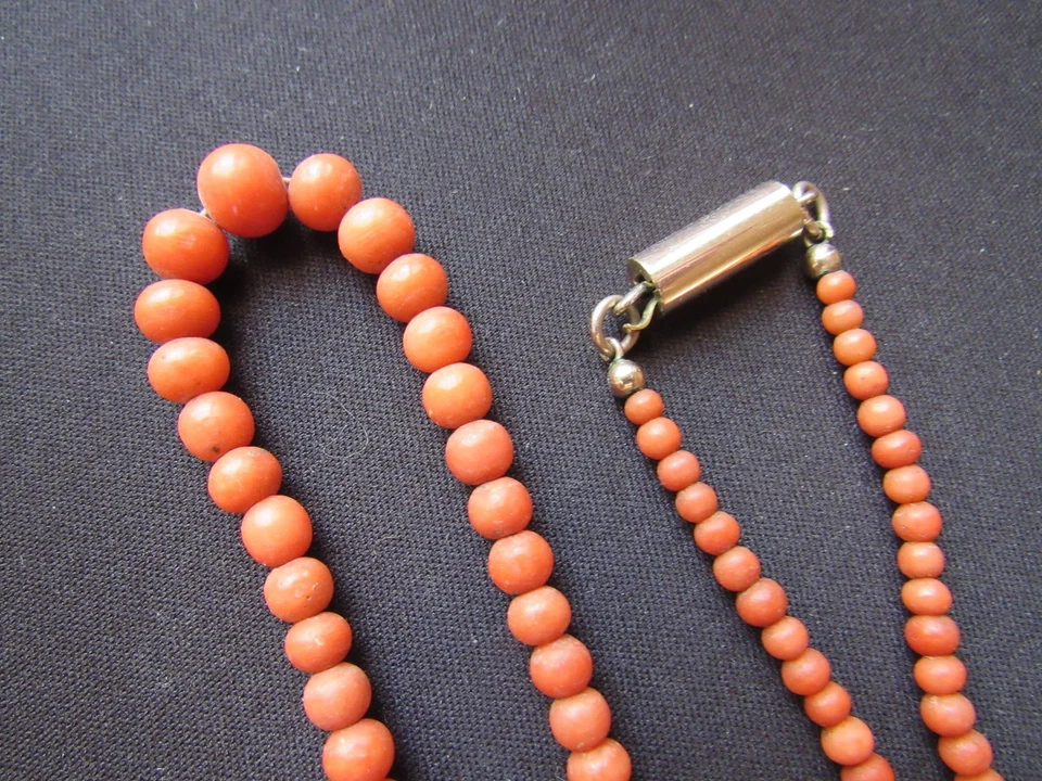 Ancien Collier Perles véritable Corail Long 48 cm - Genuine Coral Pearl Necklace - Photo 4/4