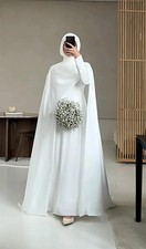 Modest White Muslim Wedding Dress with Cape Bride Dress Long Sleeves Bride Civil
