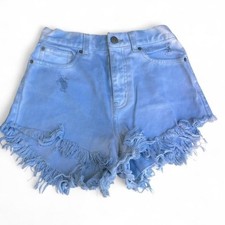BDG Urban Outfitters High-Rise Cheeky Distressed Denim Shorts Light Blue Size 25