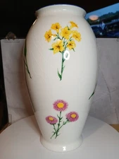 Vintage 10" White Blue FTD Floral Flower Stamped Made In Thailand Cottage Vase