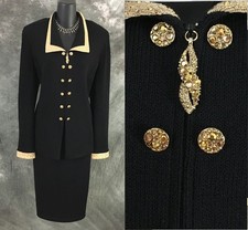 BEAUTIFUL St John evening jacket black gold embellished knit suit blazer size 12
