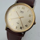 Vintage Timex Quartz Watch Men Gold Tone Leather Band Analog New Battery