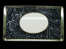 TA05117 VINTAGE 1970s  WHITE AGATE STONE  FLORAL ORNAMENTAL  WESTERN BUCKLE