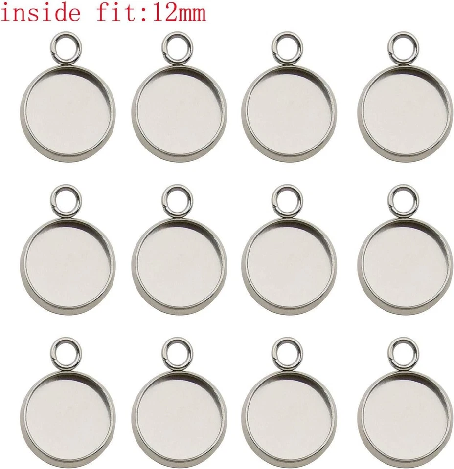 Juego de 50 bandejas colgantes base cabujón con bisel redondo en blanco de acero inoxidable de 12 mm Foto 2 de 2