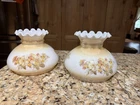Set Of 2 Vintage Milk Glass Floral Hurricane Lamp Chimney Shades