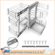 3 Tiers 6-shelf Blind Corner Cabinet Min 17"W Kitchen Pull Out Cabinet Organizer