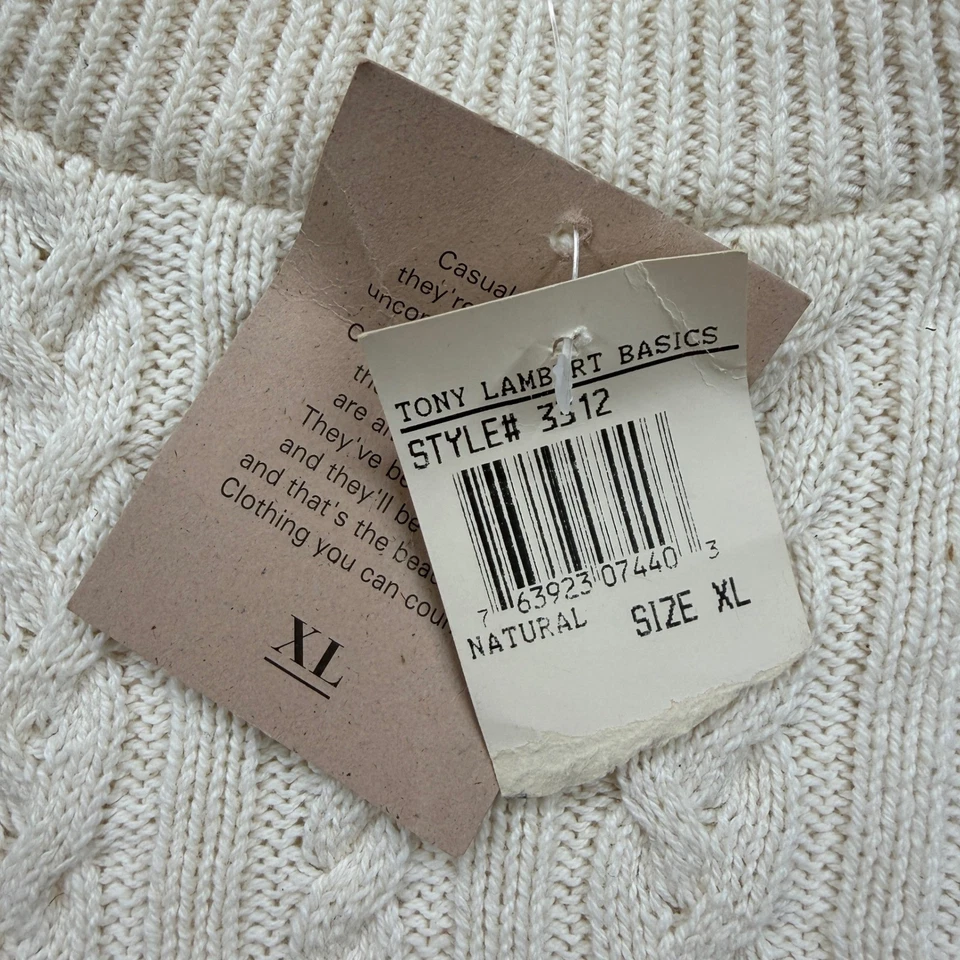 NWT Lord & Taylor Basics Men Cream Cable Knit Sweater XL Classics Made in USA - Image 4 of 4