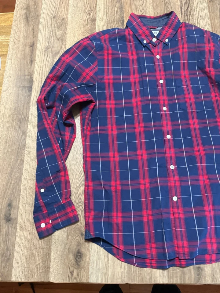 Express Shirt, Men's Size Medium, Red Blue, Plaid, Long Sleeve Button Up - Image 3 of 4