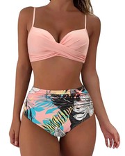 High Waist Bikini Set Women's Vintage Printed Push Up Wire Free Swimwear