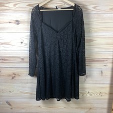 Whimsigoth Dress Women 2XL Lace Long Sleeve Black Mini Sweetheart Divided Gothic