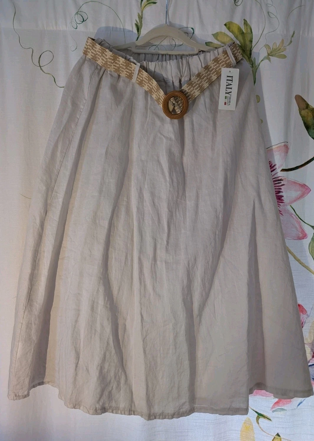 MADE IN ITALY Sz M (US Sz 8) 65% Linen 35% Viscous SKIRT Beige Medium Length