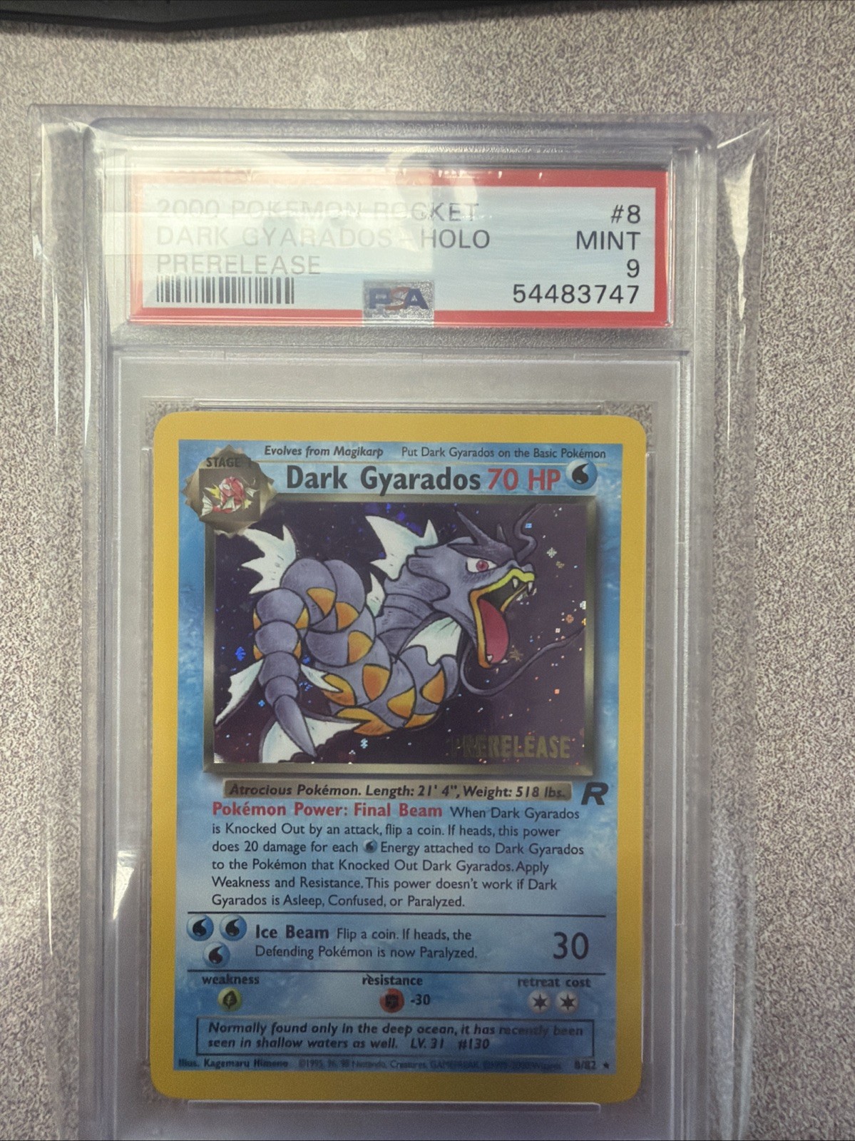 2000 Pokemon Team Rocket Dark Gyarados (Prerelease) 08/82 Wotc Promo PSA 9
