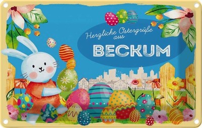 Blechschild 12x18 cm Ostergrüße BECKUM Ostern Gruß Deko Geschenk Metall Schild