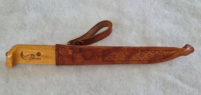 Vintage KNIFE & SHEATH Engraved J MARTTIINI Finland SIGNED BLADE Fishing Fillet