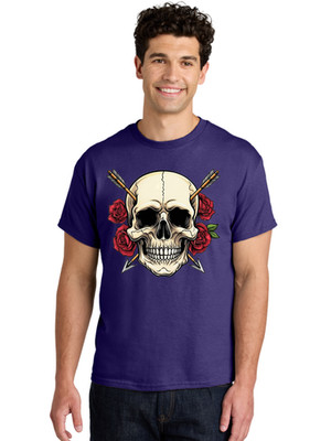 Skull-With-Arrows-And-Roses-3 Mens Graphic Tee, 100% Cotton, Casual Summer Wear