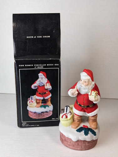 Santa Music Box, Plays Santa Is Coming To Town, Fine Porcelain by Mann 1982