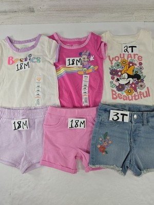 NWT Disney Jumping Beans Baby Girl Lot of 3 Sets   T Shirt & Shorts Sizes 18M-3T
