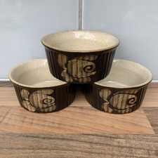 Vintage Denby England Bakewell Ceramic Pottery Ramakins Brown Set Of 3.