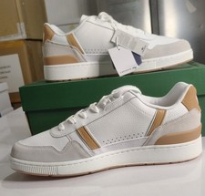Image of Lacoste T-Clip Men's Trainers White Light Brown Leather Sneakers UK Size 8