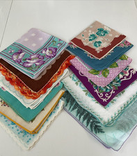 Vintage Ladies Hankies Lot Of 12 containing Shades of Teal Aqua /Seafoam Green