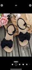 Women's Summer Black Cute Butterfly Flower Flat Sandals, Comfortable