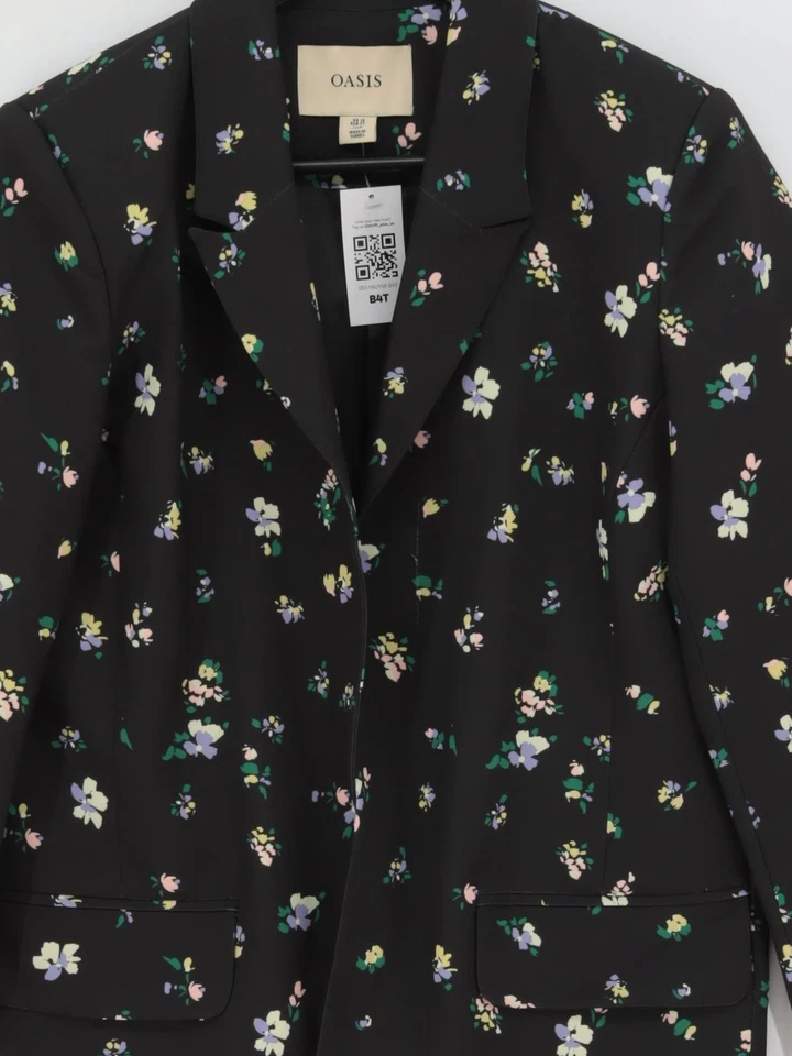 Oasis Women's Blazer UK 10 Black Floral 100% Polyester Overcoat - Image 3 of 4